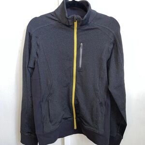 Lululemon Men's Track Athletic Jacket Sojourn style in gray with yellow zipper.